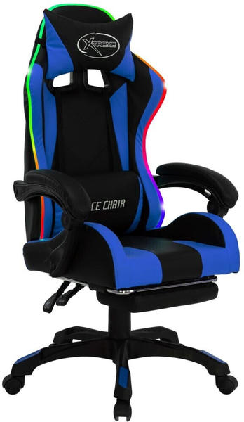 vidaXL Gaming-Stuhl mit RGB LED-Leuchten blau/schwarz Kunstleder mit Fußstütze