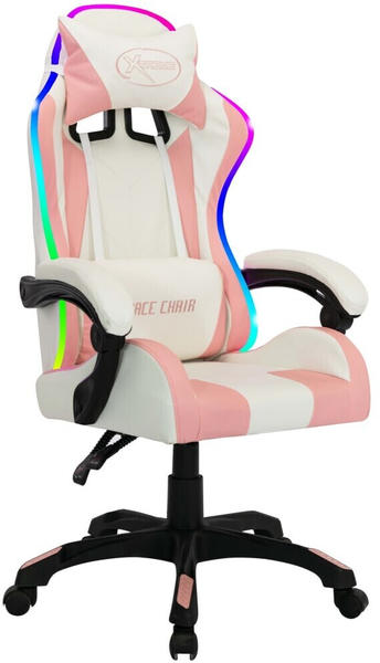 vidaXL Gaming-Stuhl mit RGB LED-Leuchten rosa/weiß Kunstleder