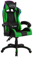 vidaXL Gaming-Stuhl mit RGB LED-Leuchten Gr&uuml;n und Schwarz Kunstleder