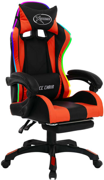 vidaXL Gaming-Stuhl mit RGB LED-Leuchten orange/schwarz Kunstleder mit Fußstütze