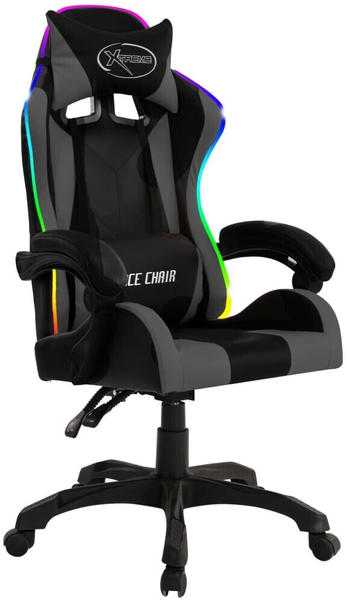 vidaXL Gaming-Stuhl mit RGB LED-Leuchten grau/schwarz Kunstleder