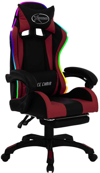 vidaXL Gaming-Stuhl mit RGB LED-Leuchten weinrot/schwarz Kunstleder mit Fußstütze