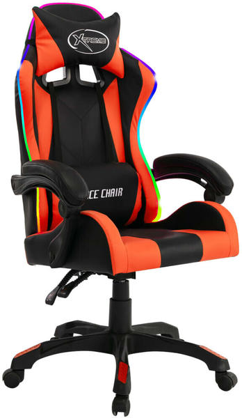vidaXL Gaming-Stuhl mit RGB LED-Leuchten orange/schwarz Kunstleder