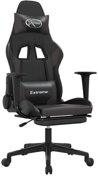 vidaXL Gaming-Stuhl mit Fußstütze und Massagefunktion Kunstleder (345457-345468) schwarz/grau (345461)