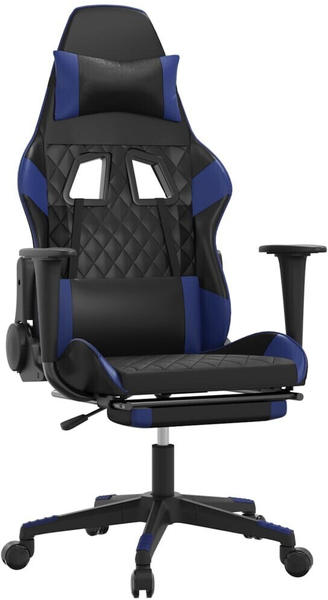 vidaXL Gaming-Stuhl mit Fußstütze und Massagefunktion Kunstleder (345522-345532) schwarz/blau (345522)