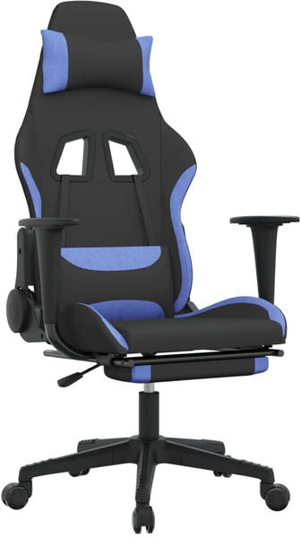 vidaXL Gaming-Stuhl mit Fußstütze und Massagefunktion Stoff (345501-345510) schwarz/blau (345507)
