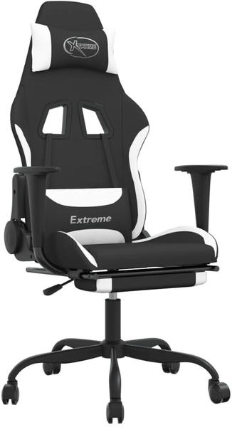 vidaXL Gaming-Stuhl mit Fußstütze und Massagefunktion Stoff (345480-345490) schwarz/weiß (345488)