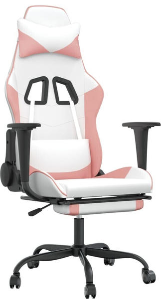 vidaXL Gaming-Stuhl mit Fußstütze und Massagefunktion Kunstleder (345411-345422) weiß/rosa (345420)