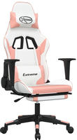 vidaXL Gaming-Stuhl mit Massage & Fu&szlig;st&uuml;tze Wei&szlig; & Rosa Kunstleder