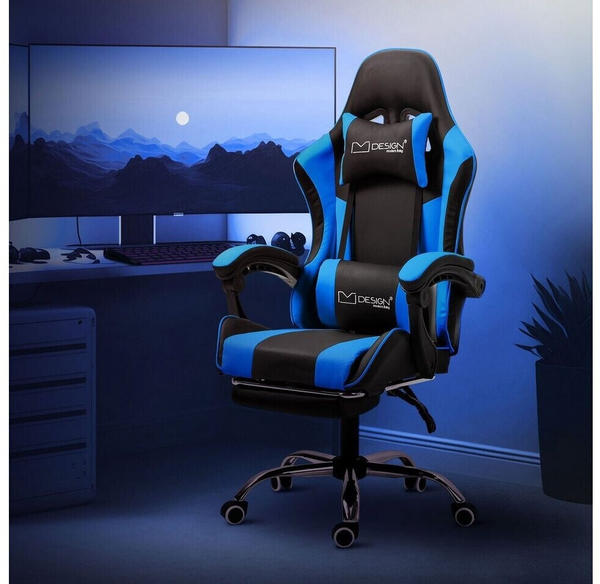 ML-Design Massage Gaming Stuhl PU-Leder schwarz/blau