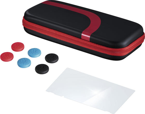 Hama Nintendo Switch Zubehör-Set (Tasche, Schutzglas, Control-Aufsätze) schwarz/rot