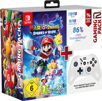 ready2gaming Nintendo Switch Pro Pad X weiß + Mario + Rabbids: Sparks of Hope (Switch)