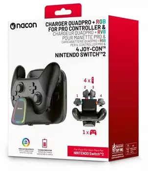 Nacon Nintendo Switch 2 Charger Quadpro + RGB for Pro Controller & 4 Joy-Con