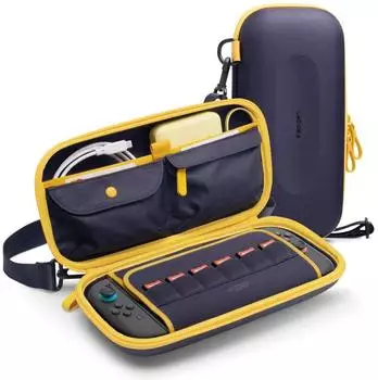Spigen Nano Pop Pro Tasche Kompatibel mit Nintendo Switch 2 2025 Hartschalen Tragetasche H&uuml;lle mit Speicherplatz f&uuml;r Spielkarte und Zubeh&ouml;r Blaubeer Navy