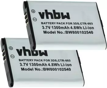vhbw Ersatzakku für Nintendo 2DS / 3DS, 2er-Pack, Li-Ion 1300mAh 3,7V (182386314)