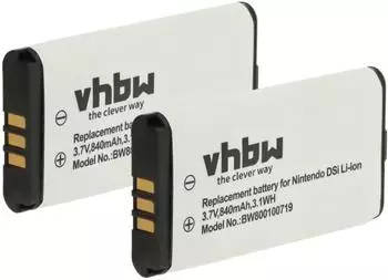 vhbw Akku für NDSi / DSi 840mAh, 3,7V, Li-Ion, 2er-Pack (182773641)