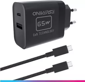 Oniverse GaN-Netzteil 65W, USB-C & USB-A, 1,5m Kabel