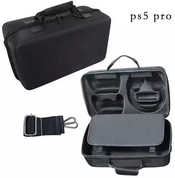 Wigento Doppel-Layer Tragetasche für PS5 Pro mit Kopfhörerfach, schwarz (PS-5)