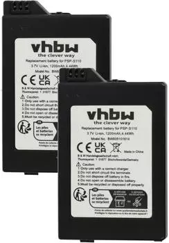 vhbw PSP-3000 Ersatzakku Li-Ion 1200mAh 3,7V, 2er-Pack