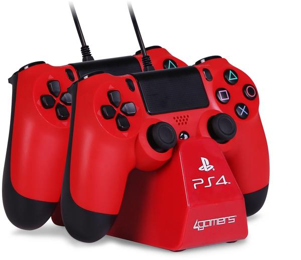 4Gamers PS4 Twin Play 'n' Charge Kabel mit Desktop Stand (rot)
