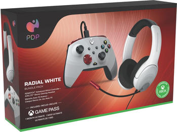 PDP Rematch Xbox Series X|S & PC Advanced Wired Controller + Airlite Stereo Gaming Headset Radial White Bundle Pack