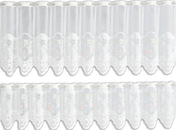 Startex 2er Set Bistrogardine Blumen 30/50x160 cm (2342) weiß