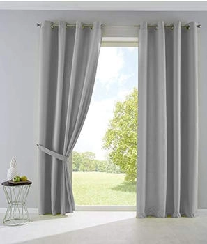 Gardinenbox Vorhang Grau Textil 140x245 cm Oeko-Tex® Standard 100 Wohntextilien Fertiggardinen Ösenschals (800000673366)