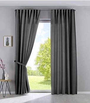 Gardinenbox Schlaufengardine Grau Textil 140x145 cm Oeko-Tex® Standard 100 Wohntextilien Fertiggardinen Schlaufenschals (800001080439)