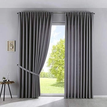 Gardinenbox Schlaufengardine Grau Textil 300x250 cm Oeko-Tex&reg; Standard 100 Wohntextilien Fertiggardinen Schlaufenschals (800001080398)
