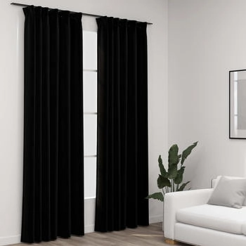 vidaXL Verdunkelungsvorhänge Haken Leinenoptik 2Stk. Schwarz 140x245cm (321158)