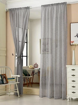 Woltu Gardine mit Kräuselband Leinen-Optik halbtransparent 140x225cm dunkelgrau