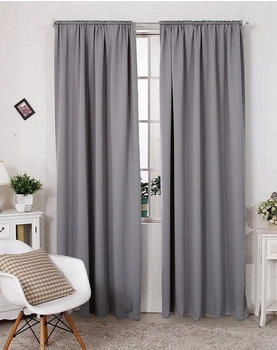Woltu Verdunklungsgardine mit Kräuselband für Schiene 135x225cm 2 Stk. dunkelgrau