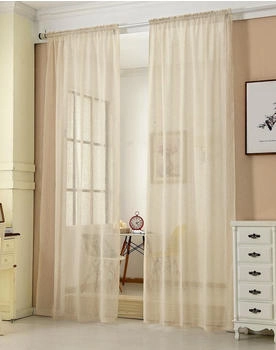 Woltu Gardine mit Kräuselband Leinen-Optik halbtransparent 140x245cm 2 Stk. sand