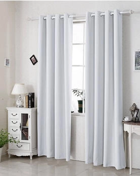 Woltu Ösen-Vorhang 250 g/m² blickdicht 135x245 cm 2 Stk. kalk/grau-weiß