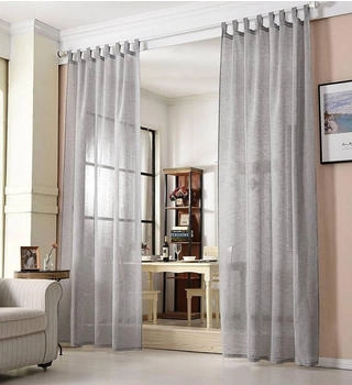 Woltu Gardine mit Schlaufen Leinen-Optik transparent 140x245cm 2 Stk. dunkelgrau