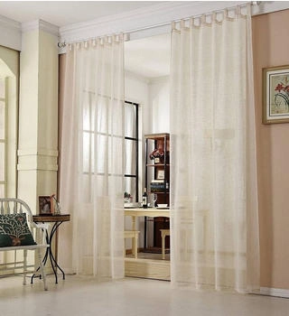 Woltu Gardine mit Schlaufen Leinen-Optik transparent 140x245cm 2 Stk. creme