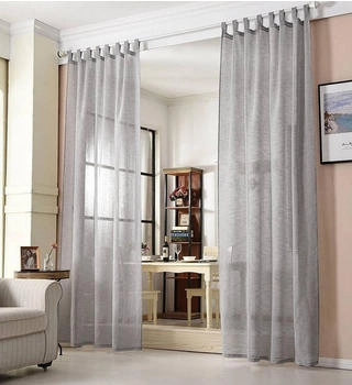 Woltu Gardine mit Schlaufen Leinen-Optik transparent 140x225cm 2 Stk. dunkelgrau