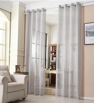 Woltu Gardine mit Kräuselband Leinen-Optik halbtransparent 140x175cm 2 Stk. hellgrau