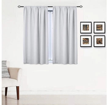 Woltu Verdunklungsgardine mit Kräuselband für Schiene 135x175cm 2 Stk. kalk/grau-weiß