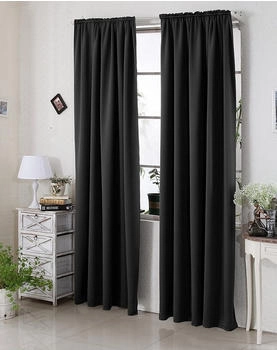 Woltu Verdunklungsgardine mit Kräuselband für Schiene 135x245cm 2 Stk. schwarz