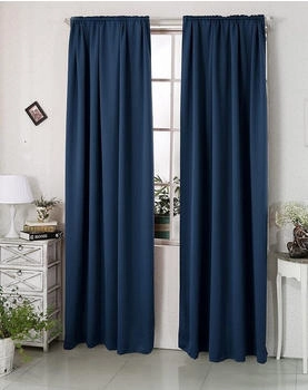 Woltu Verdunklungsgardine mit Kräuselband für Schiene 135x225cm 2 Stk. dunkelblau