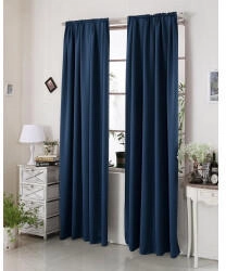 Woltu Gardine 250 g/m² mit Kräuselband für Schiene blickdicht 135x175cm dunkelblau