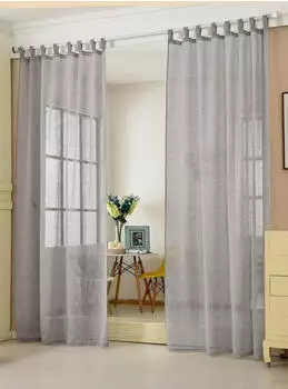 Woltu Gardine mit Schlaufen Leinen-Landhaus-Optik halbtransparent 140x225cm dunkelgrau
