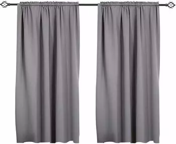 Woltu Verdunklungsgardine mit Kräuselband für Schiene 117x138cm 2 Stk. dunkelgrau