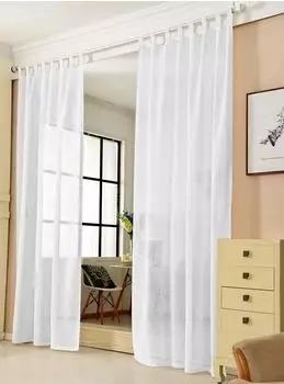 Woltu Gardine mit Schlaufen Leinen-Landhaus-Optik halbtransparent 140x245cm weiß
