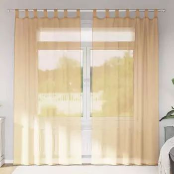 vidaXL Voile Vorhänge mit Stangentaschen 2 Stk. Sandfarbe (4102218)