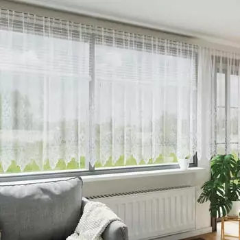 vidaXL Spitzenvorhang mit Vorhängen Floral Weiß 140 x 600 cm Polyester (4107933)