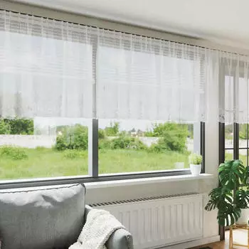 vidaXL Spitzenvorhang mit Vorhängen Floral Weiß 120 x 400 cm Polyester (4107789)