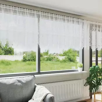 vidaXL Spitzenvorhang mit Vorhängen Floral Weiß 80 x 750 cm Polyester (4107943)