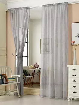 Woltu Gardine mit Kräuselband Leinen-Optik halbtransparent 140x245cm hellgrau